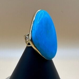 Amrapali Large Turquoise Ring Size 6
Golden Pyrite Matrix Gilded Bezel Open
Work